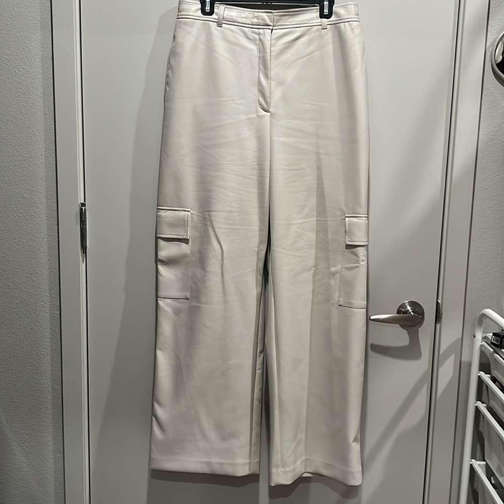 Aritzia Babaton Author Vegan Leather Cargo Pant - Matte Pearl, Size 12